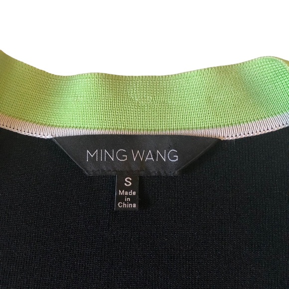 Ming Wang Black Knit Cardigan with Lime Green Trim and White Bead Accents - Picture 14 of 16